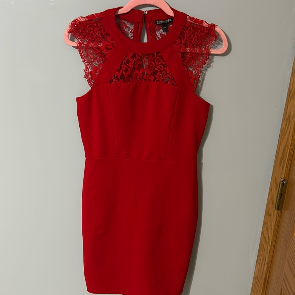 Size 6 Express red lace top dress. Never worn